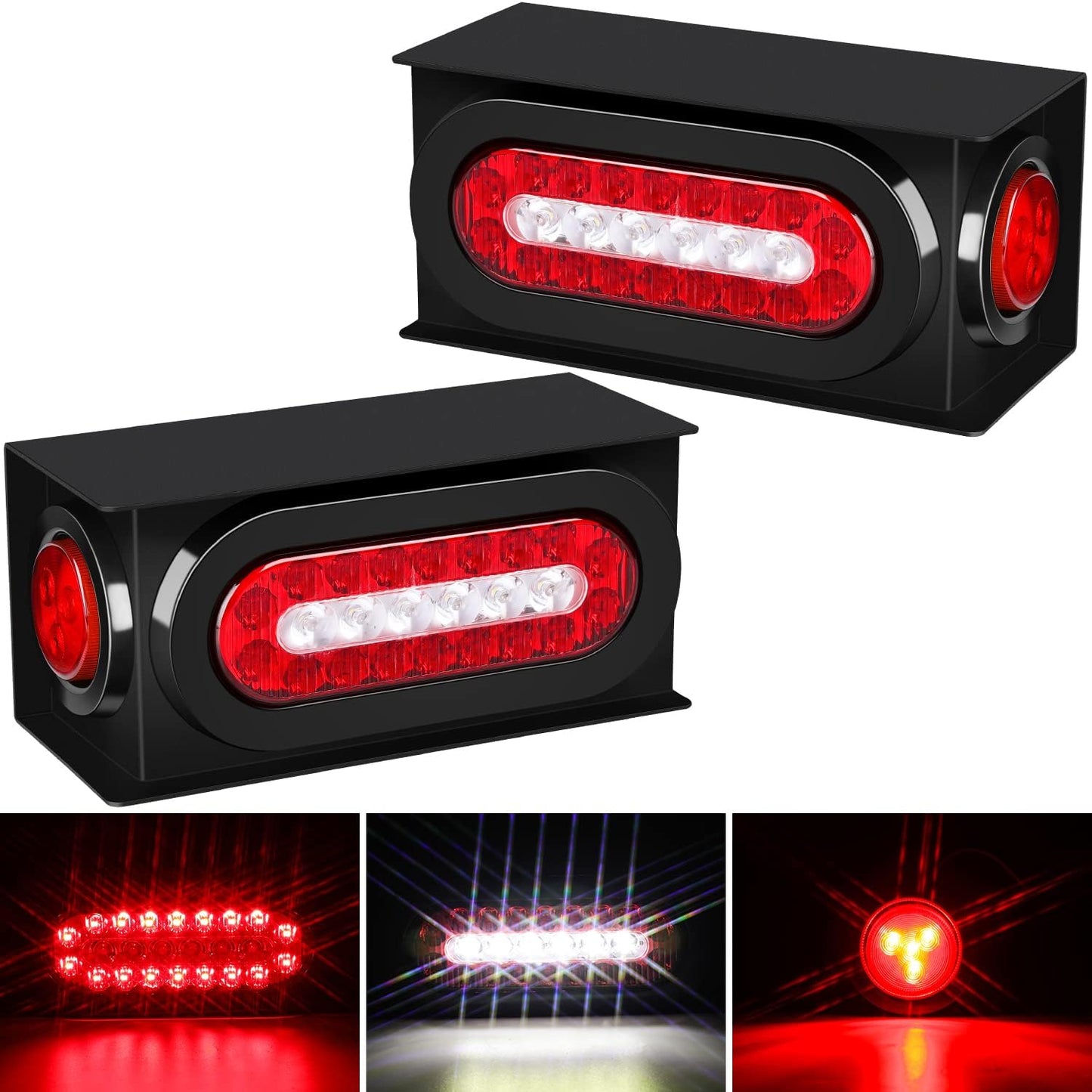 2 Pcs Trailer Light Steel Boxes Housing Kit with LED Lights