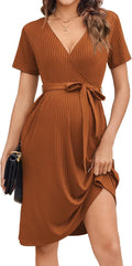 Ekouaer Maternity Nursing Dress - Soft Ribbed V-Neck for Everyday