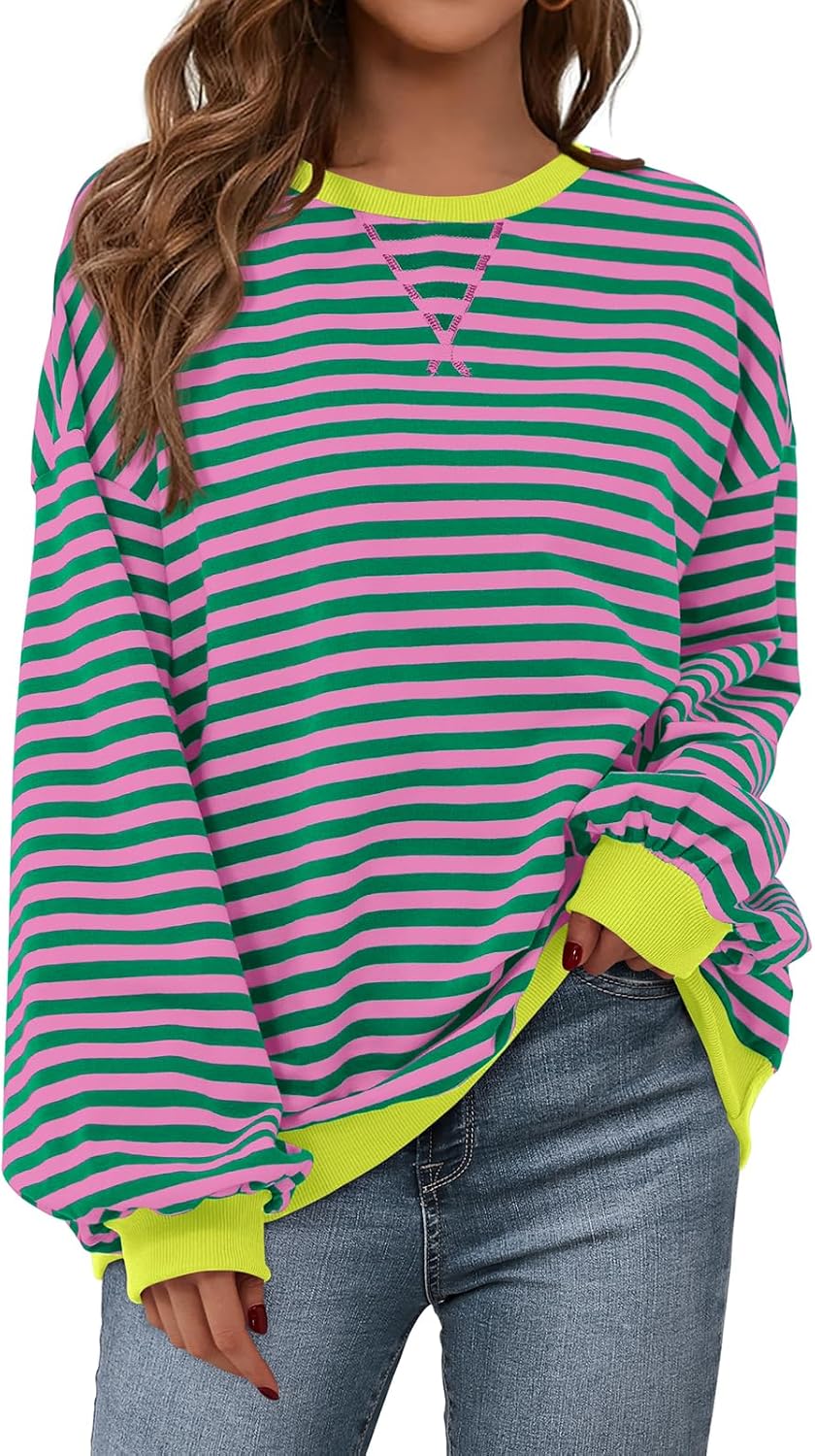 PRETTYGARDEN Womens Striped Oversized Sweatshirt for Trendy Style