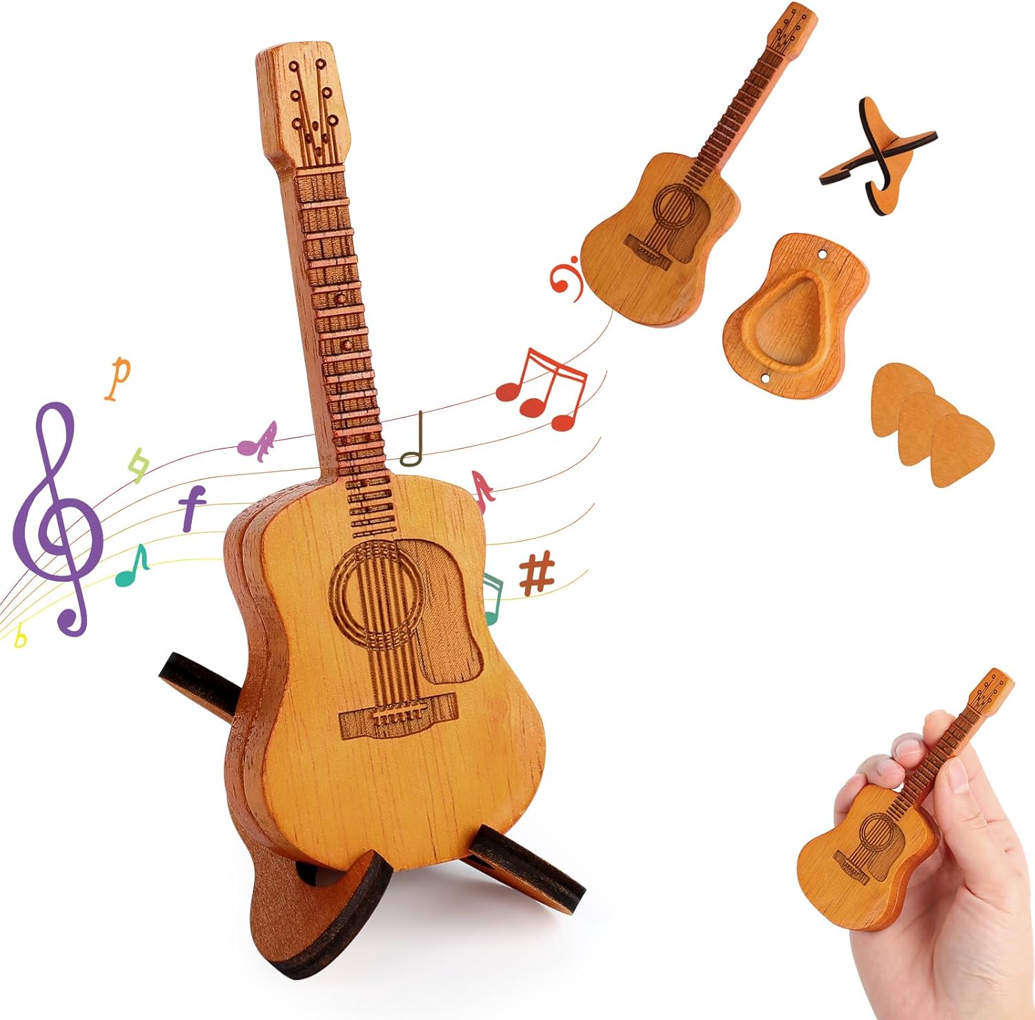 Wood Guitar Pick Case Set with Picks