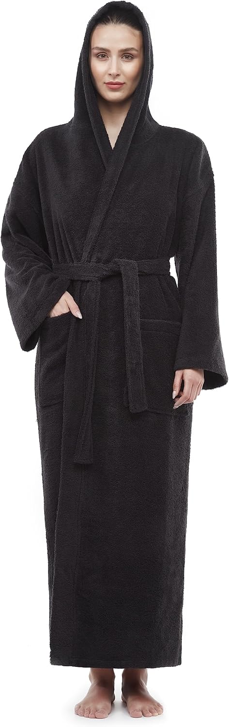 Arus Women's Hooded Classic Bathrobe in Turkish Cotton Style