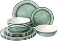 Melamine Dinnerware Set of 12 Pcs - Lightweight Unbreakable Sage Green