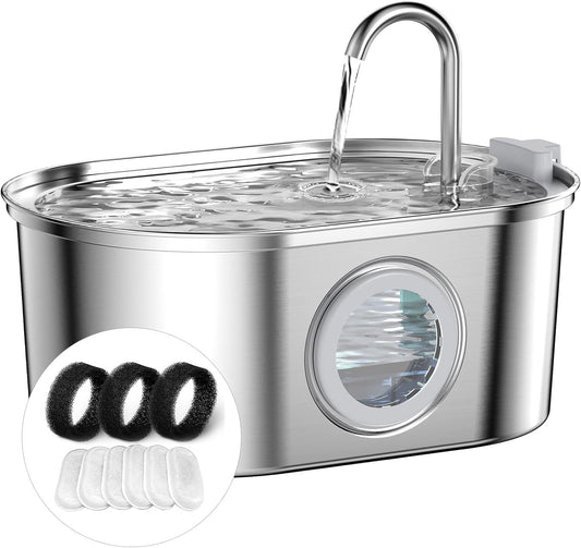 Cat Water Fountain Stainless Steel with 6 Carbon Filter & 3 Sponge