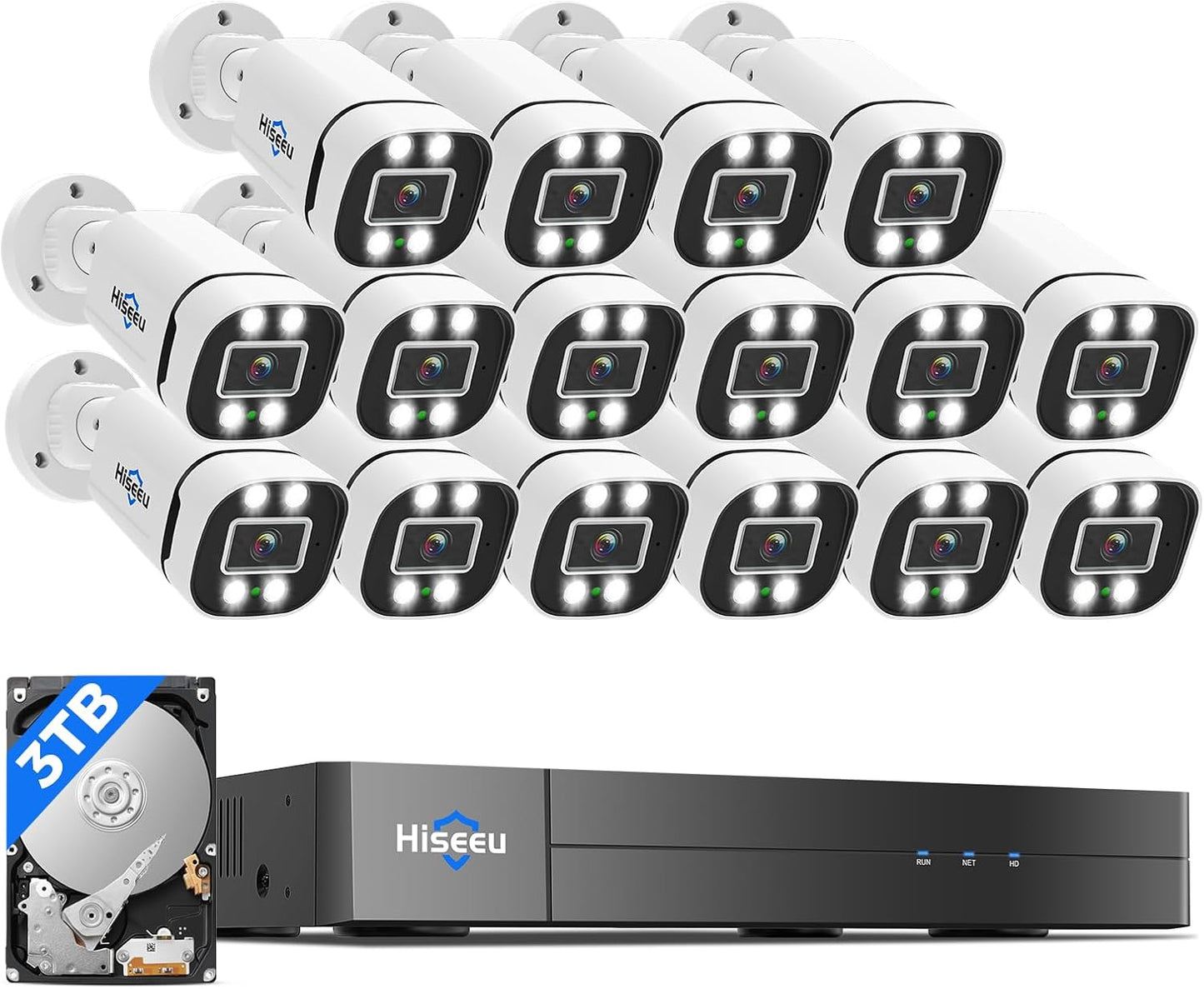 Hiseeu 16CH Wired Security System: Vehicle/Person Detection, 5MP DVR & Cameras