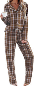 Ekouaer Pajamas Set for Womens Cotton Plaid Pjs - Cozy Button Down Set