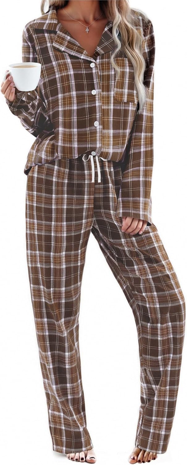 Ekouaer Pajamas Set for Women: Cozy Cotton Plaid PJs