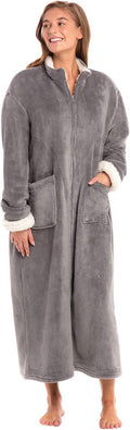 Long Zip Up Robe for Women - Plush Steel Gray Plus Size Warmth