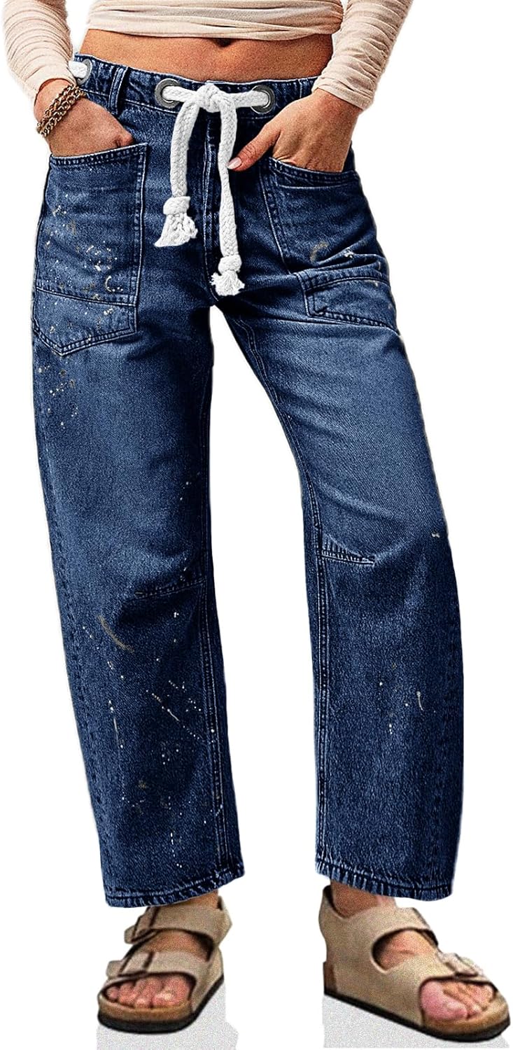 Cicy Bell Womens Baggy Barrel Horseshoe Jeans for Vintage Style