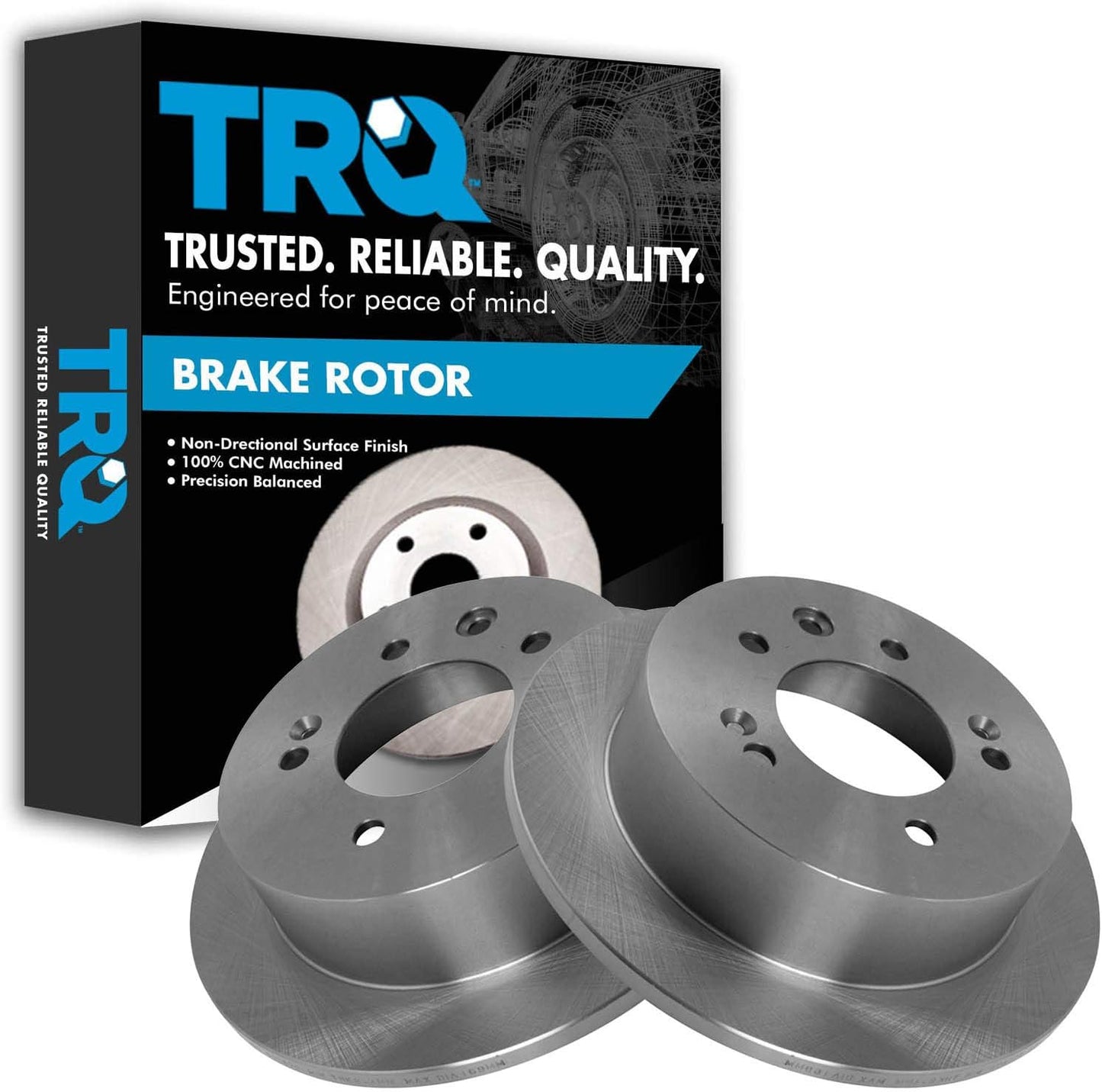 TRQ Rear Brake Rotors Set Solid for 2007-2010 Hyundai Elantra