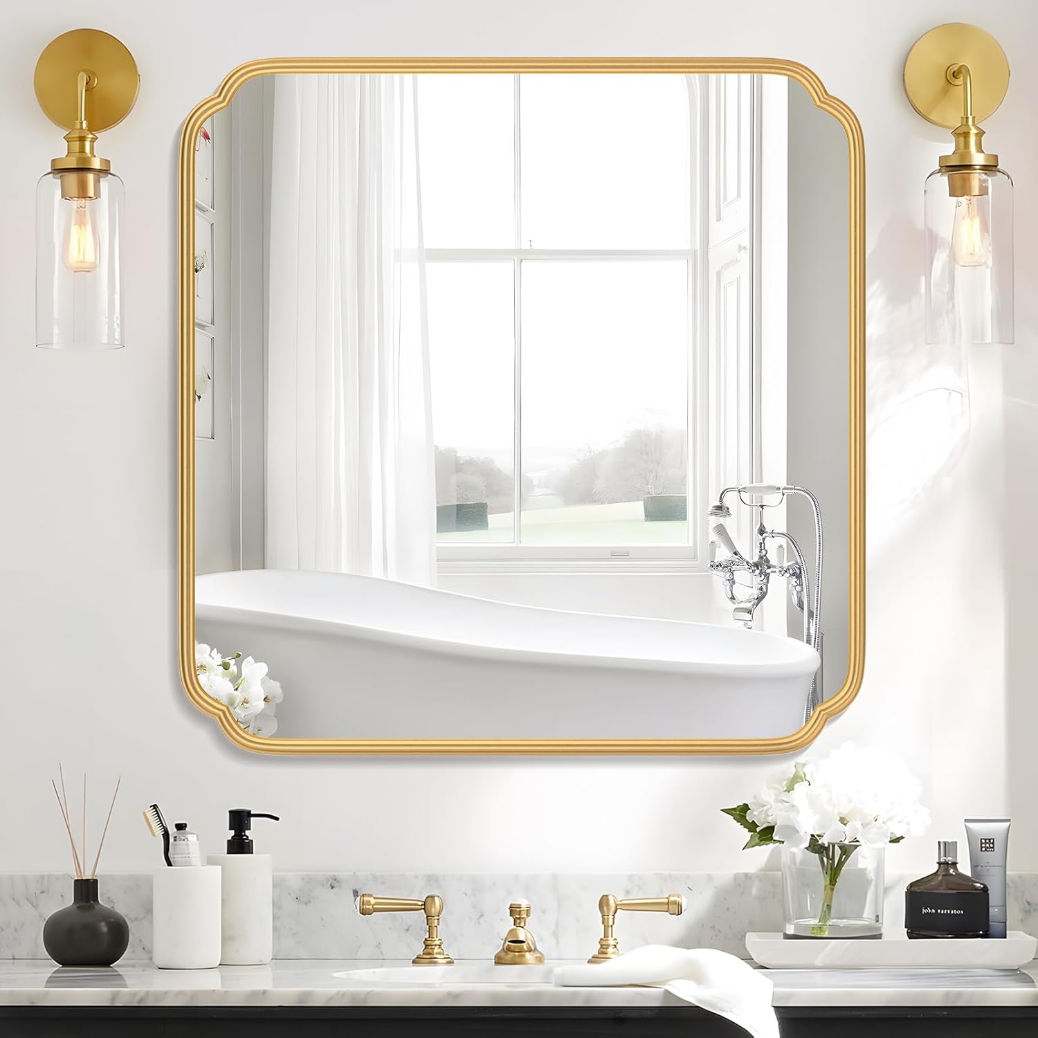 Gold Bathroom Mirror 36in x 36in Square for Stylish Decor