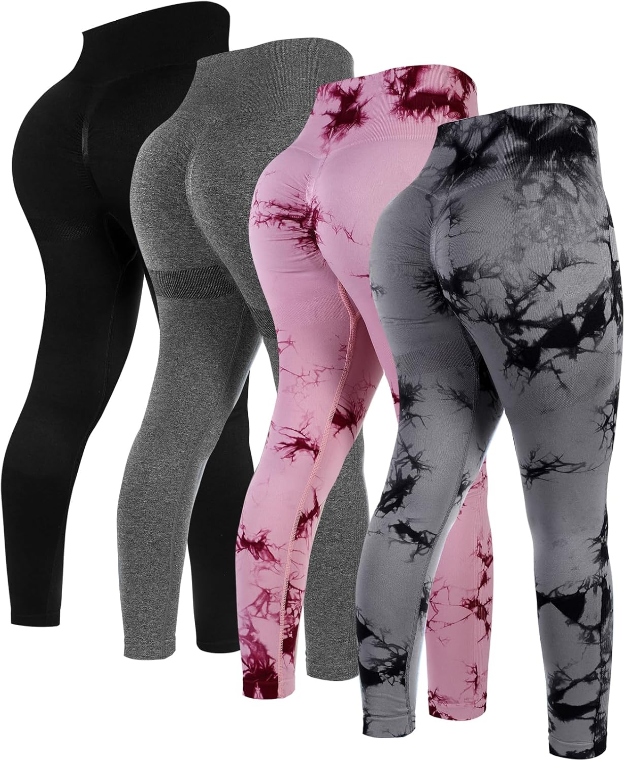 4 Pcs Womens Workout Leggings High Waisted Tie Dye Yoga Pants