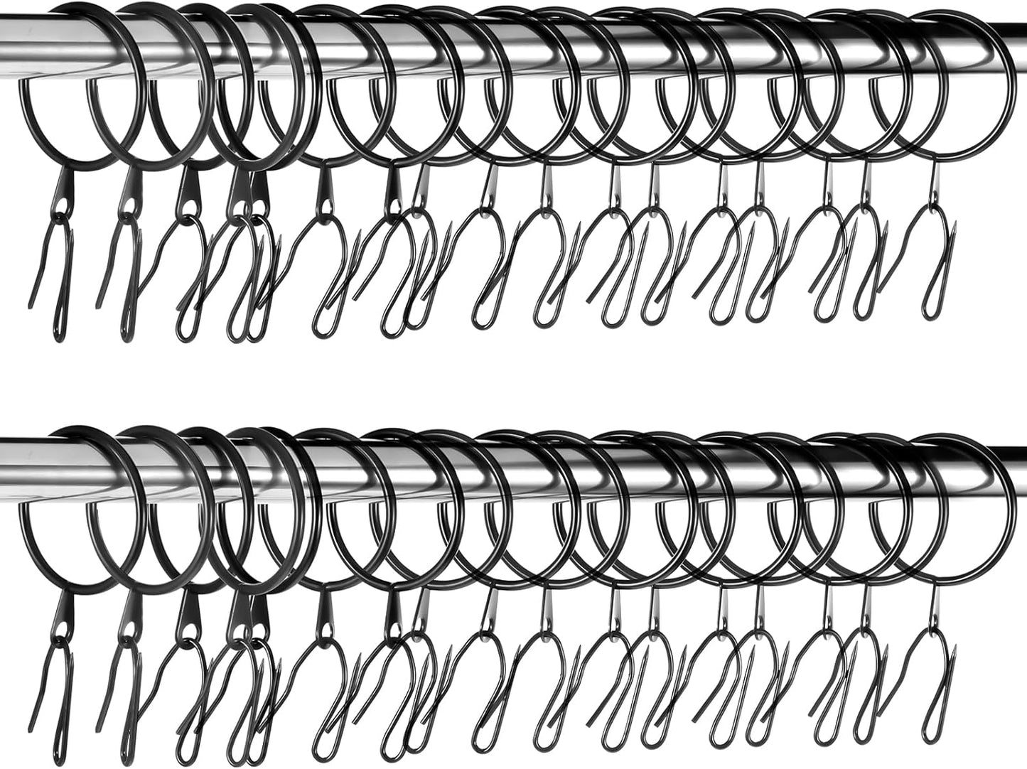 Rustproof Vintage Black Curtain Rings - Set of 60 - 1.4 Inch Interior Diameter - MAQUITA