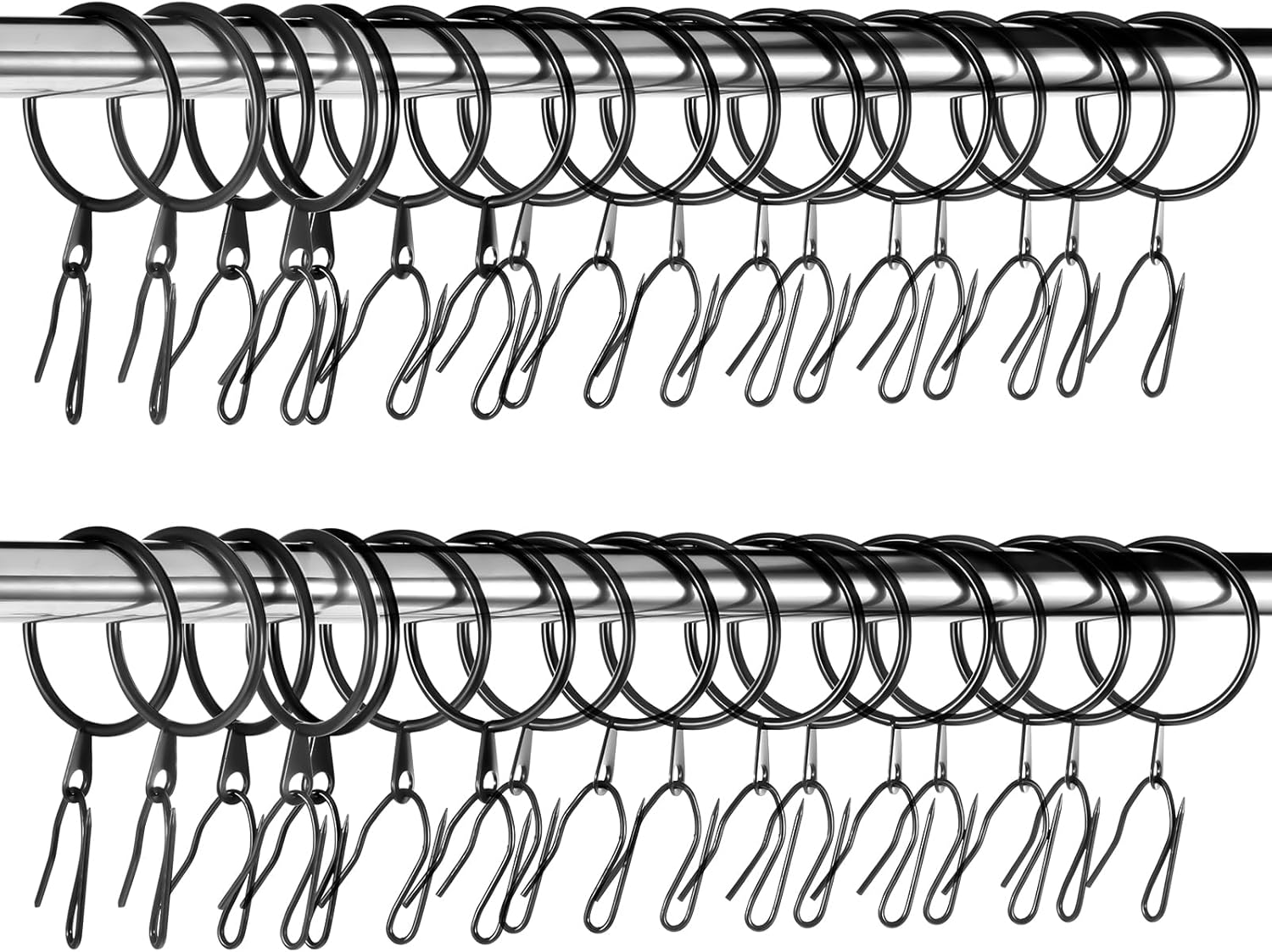 Rustproof Vintage Black Curtain Rings - Set of 60 - 1.4 Inch Interior Diameter - MAQUITA