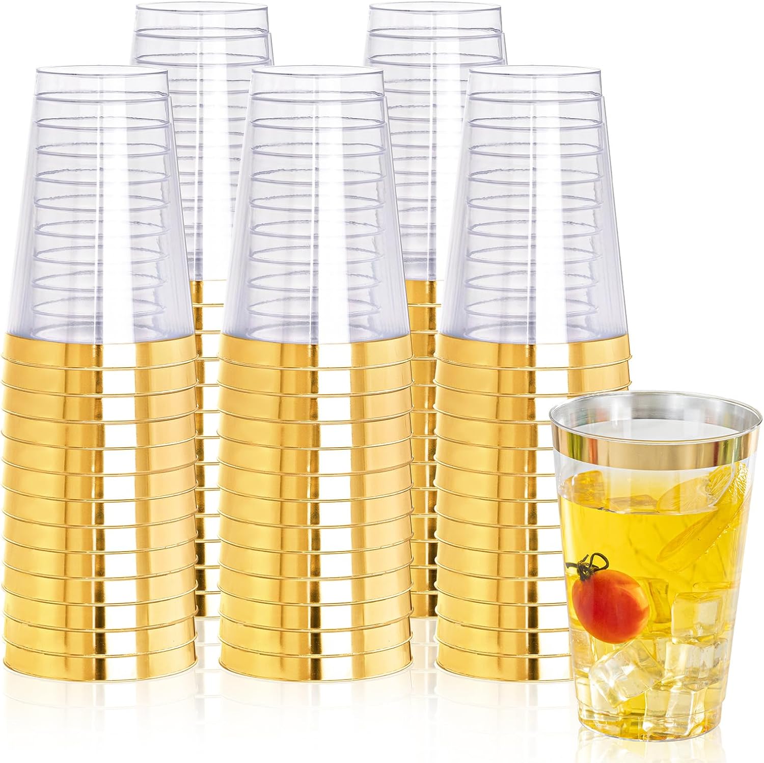 Elegant Gold Rimmed Plastic Cups for Parties and Weddings