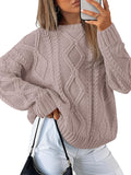 Trendy Queen Women's Oversized Cable Knit Crewneck Sweater - Cozy bulk