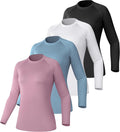 TELALEO Women's Compression Shirt Long Sleeve - 4 Pack Performance