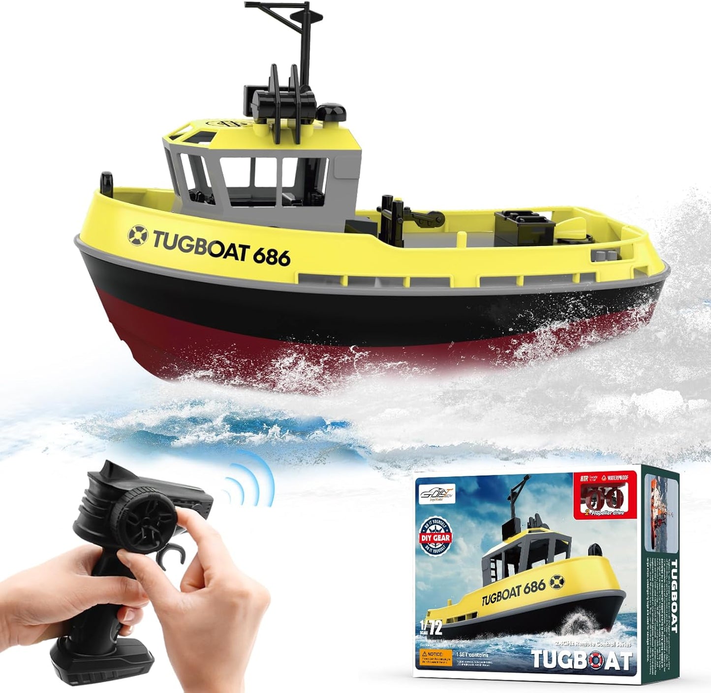 High-Speed RC Tugboat for Pools and Lakes - 40 Mins Play Time