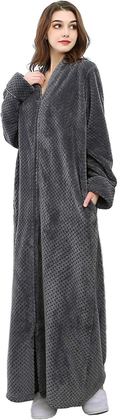 Warm Plush Winter Robe for Women - Zip Up Fleece Bathrobe