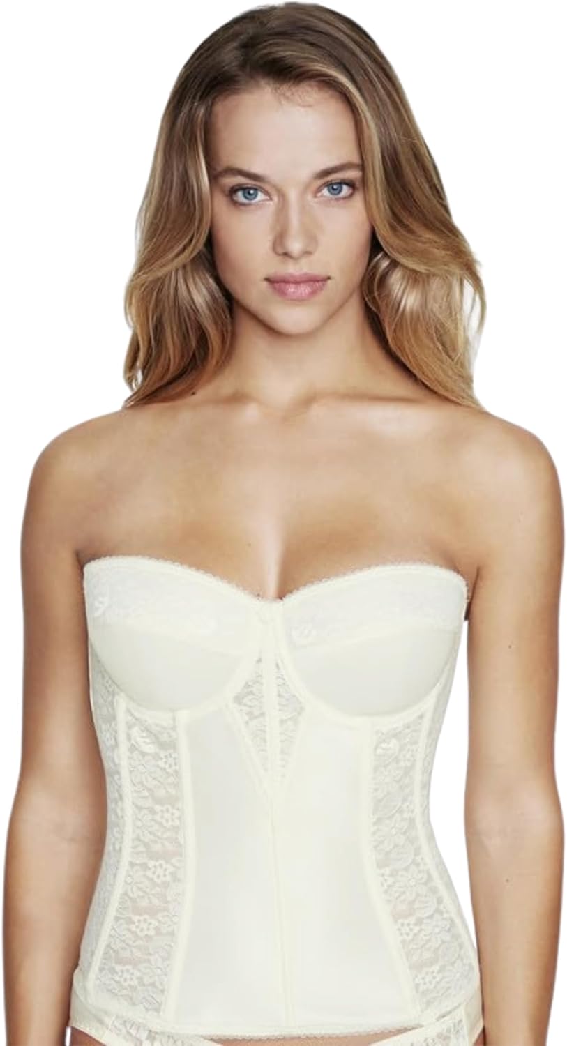 Dominique Womens Lace Longline Corset Bustier Bra for Elegance