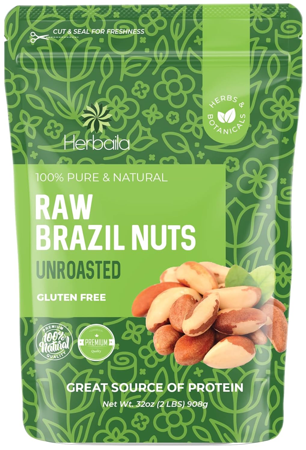 Raw Brazil Nuts - Nutrient-Dense, All Natural, 2lb Resealable Pouch