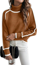 Fall Colorblock Turtleneck Sweater Women Cozy Long Sleeve Pullover