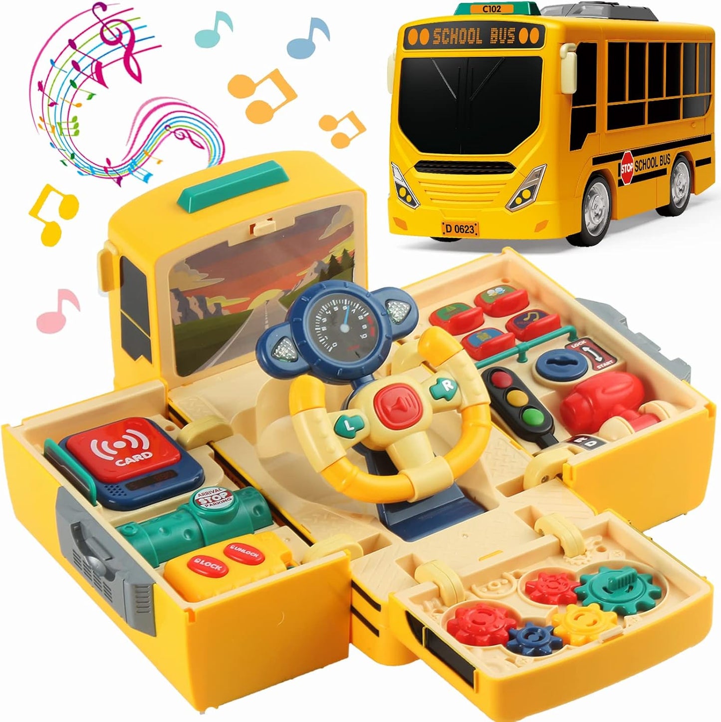 HONGTUO School Bus Toy with Sound and Light for Toddlers