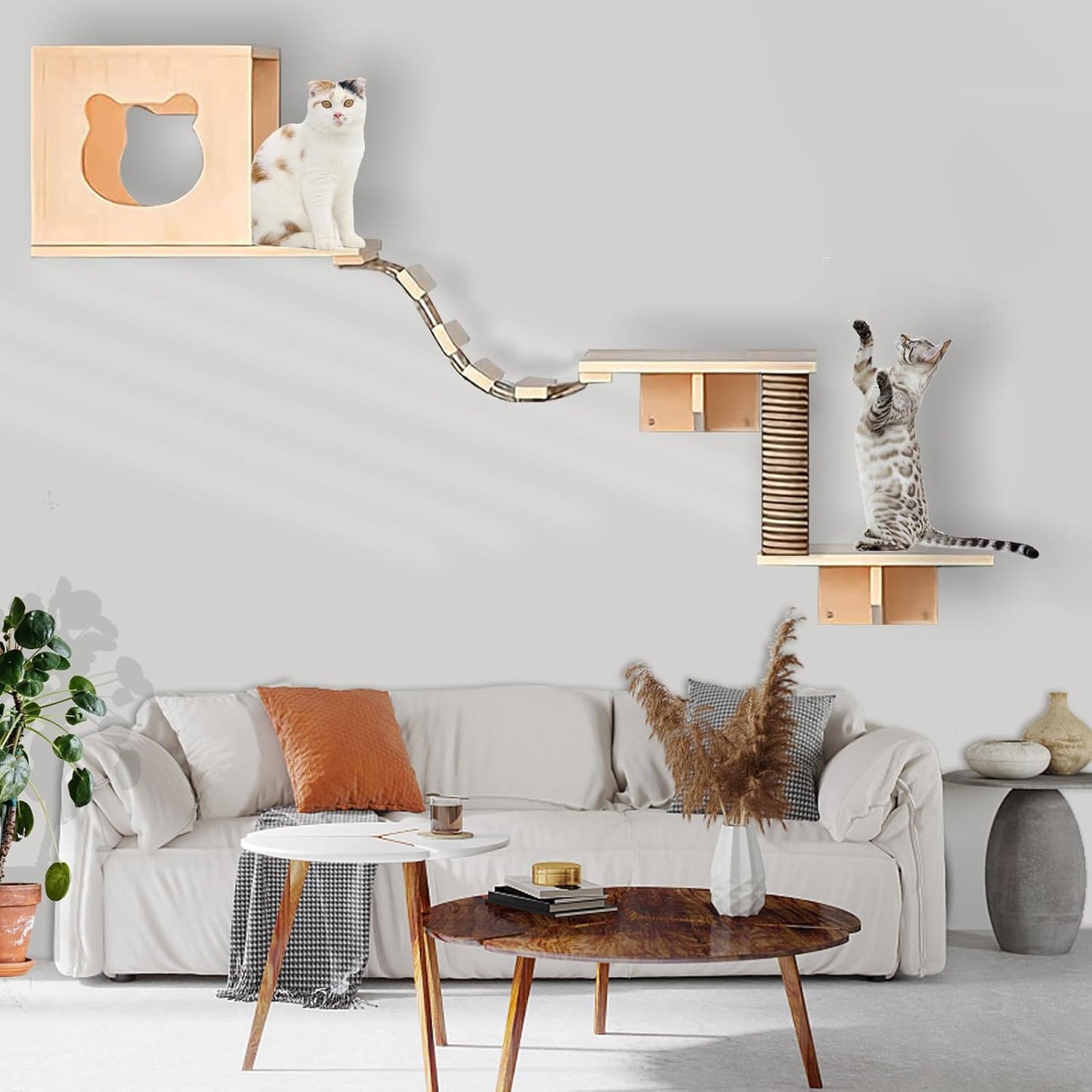 Cat Wall Shelves with Condo and Scratching Post for Cats