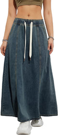 Womens Denim Skirt Casual High Waist A Line Long Maxi Flare
