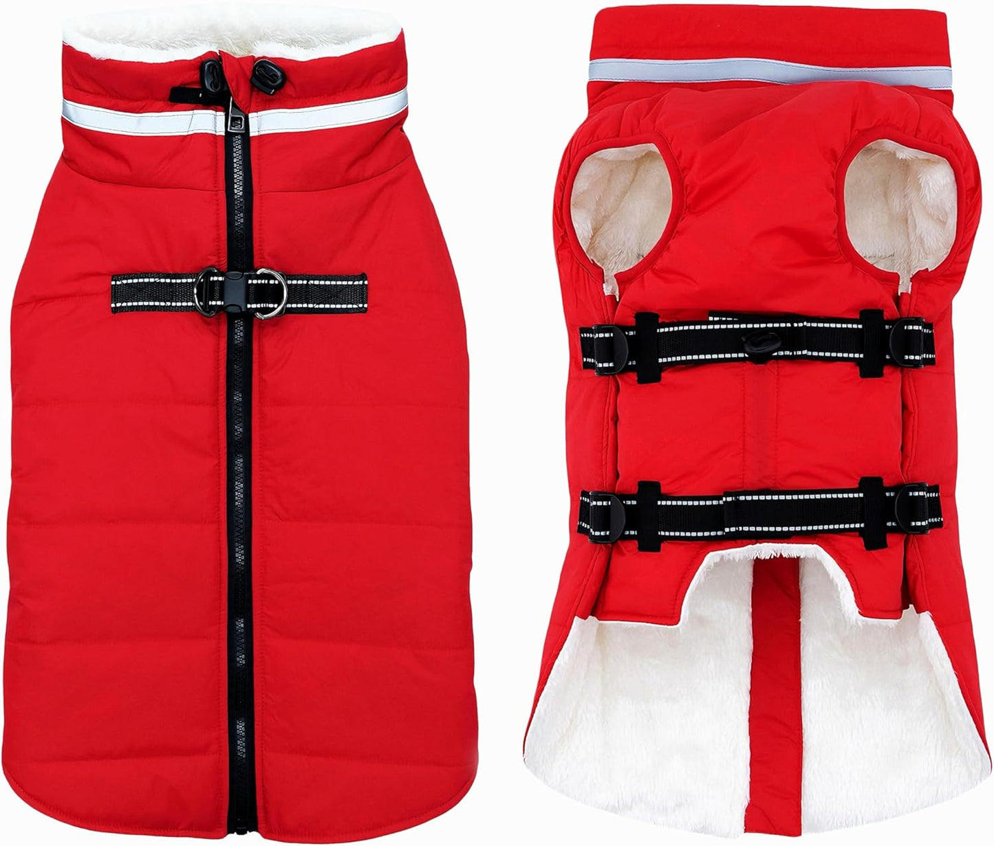 Large Dog Coat with Built-in Harness for Winter Warmth
