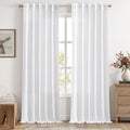 Faux Linen Curtains 96 in Length 2 Panels Natural White Semi Sheer