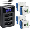 Kastar 4 Pack Battery and LCD Triple USB Charger - Fast Triple