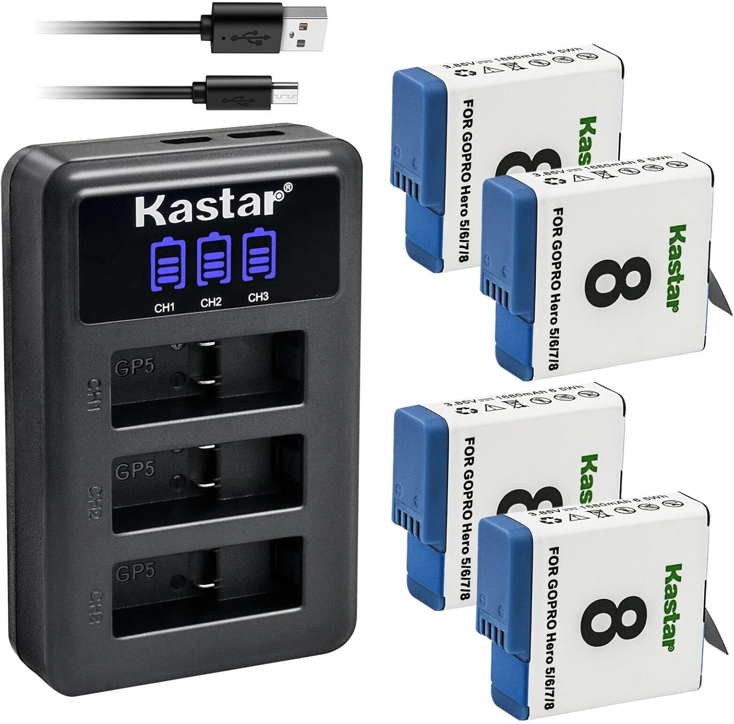 Kastar 4 Pack Battery and LCD Triple USB Charger for GoPro