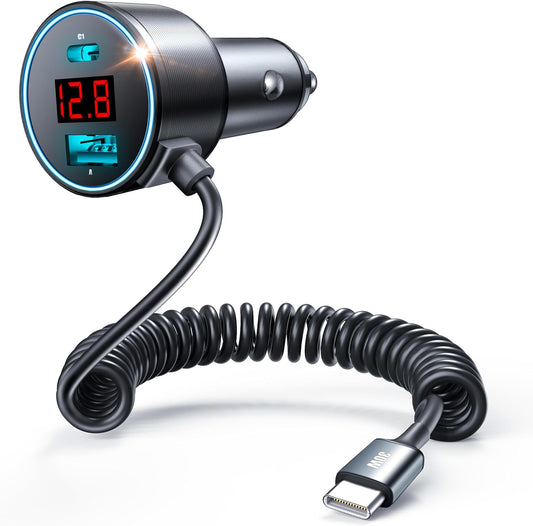 Ultra-Fast 75W USB C Car Charger with Coiled Cable