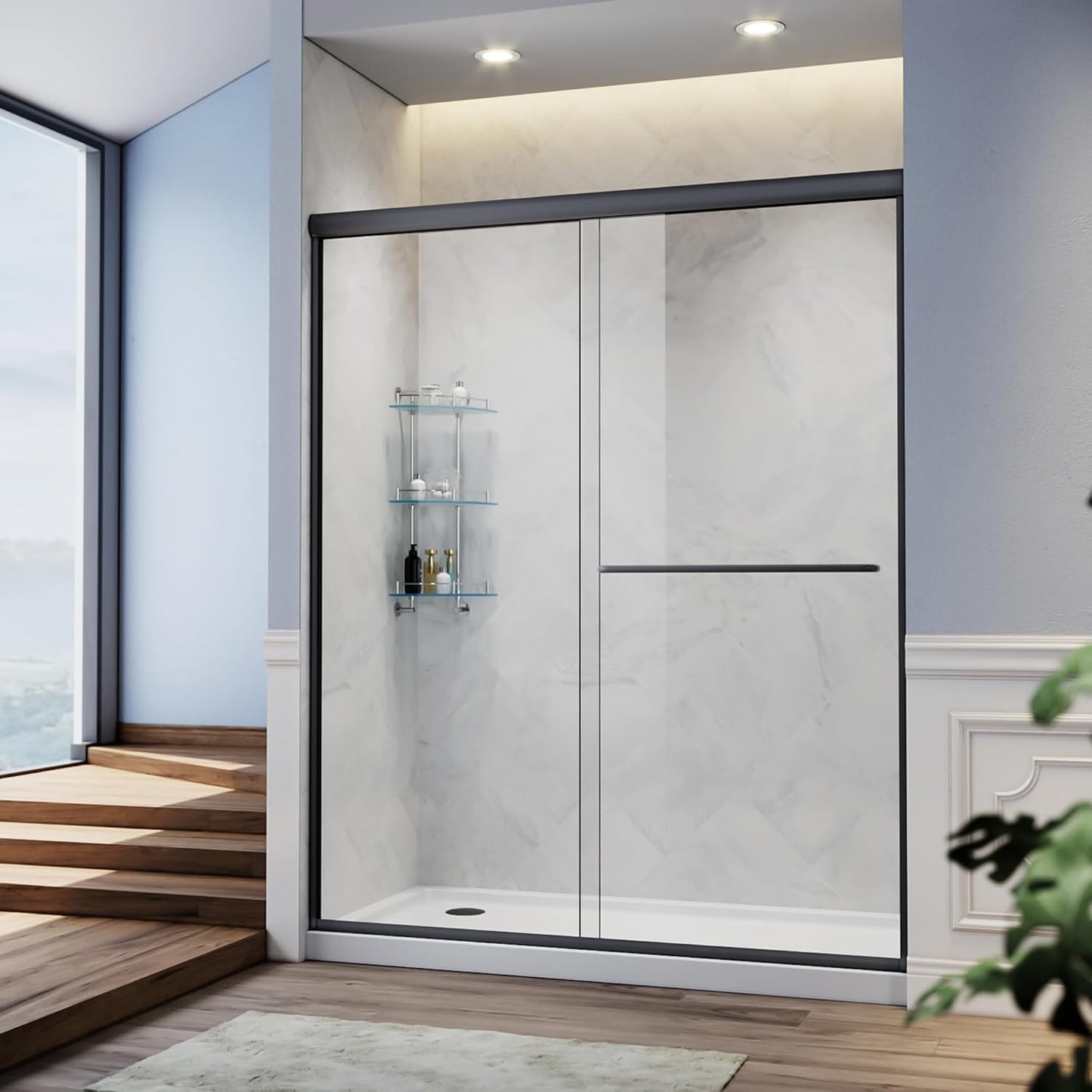 SUNNY SHOWER 58.5-60 in.W x 72 in.H Semi Frameless Shower Door