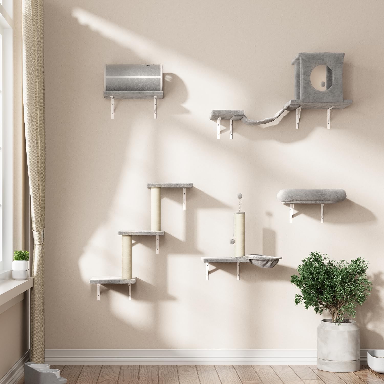 NUNU LAB Cat Wall Shelves Set - 7 Pcs Cat Climber Furniture