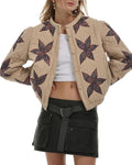 Women's Lightweight Floral Embroidered Cropped Quilted Jacket - Warm