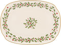 Holiday Serving Platter Oval 15.25 in - Elegant Gold Holly Wreath