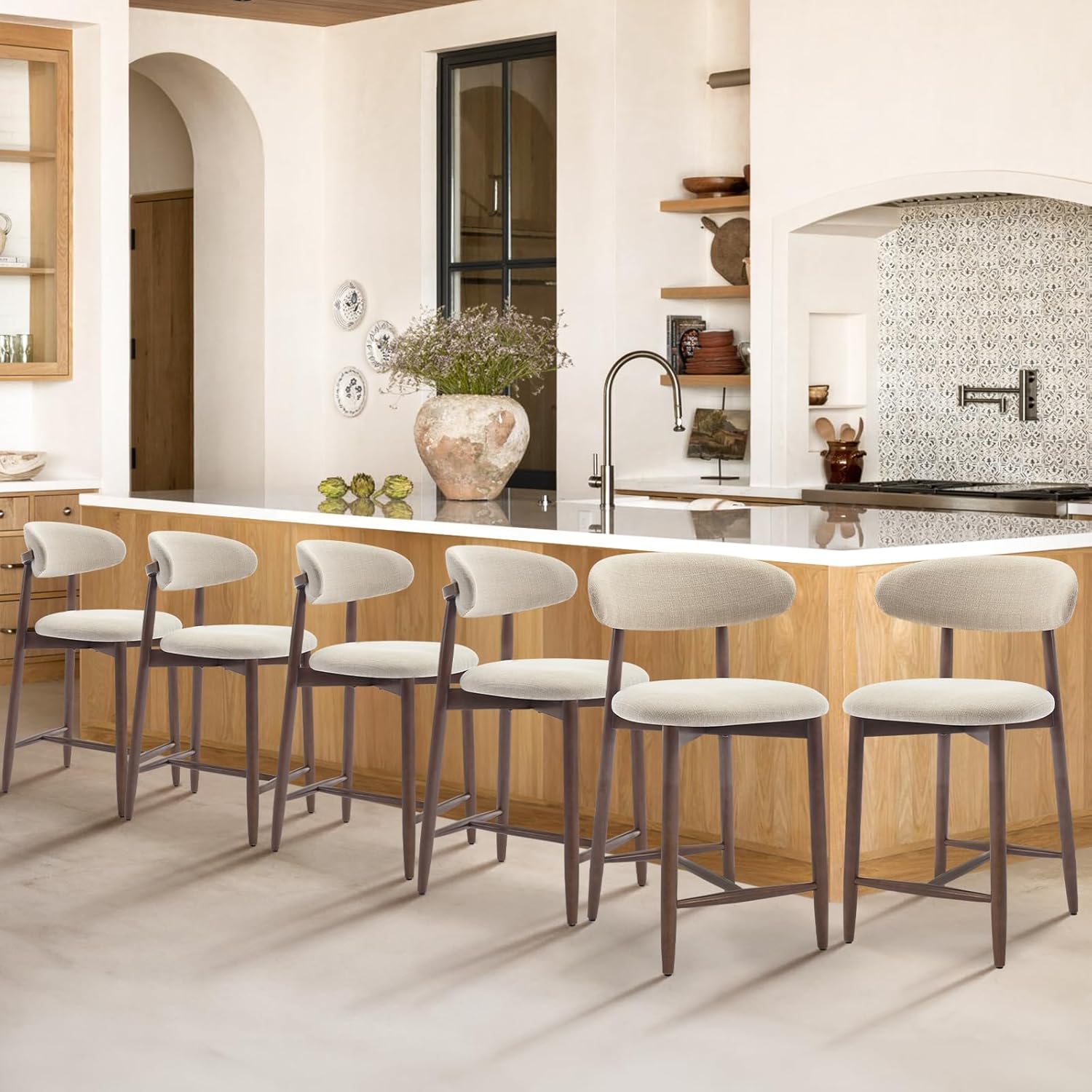 COLAMY Upholstered Counter Height Bar Stools Set of 6 for Kitchen