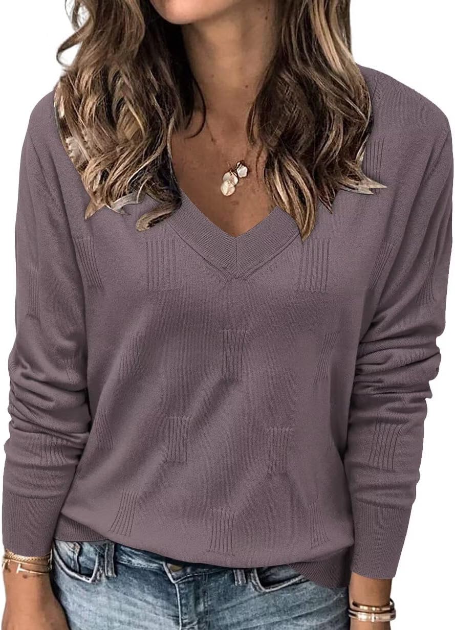 FEKOAFE Womens V Neck Sweaters for Casual Autumn Style