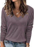 V Neck Womens Pullover Sweater - Lightweight Cozy V Neck Top