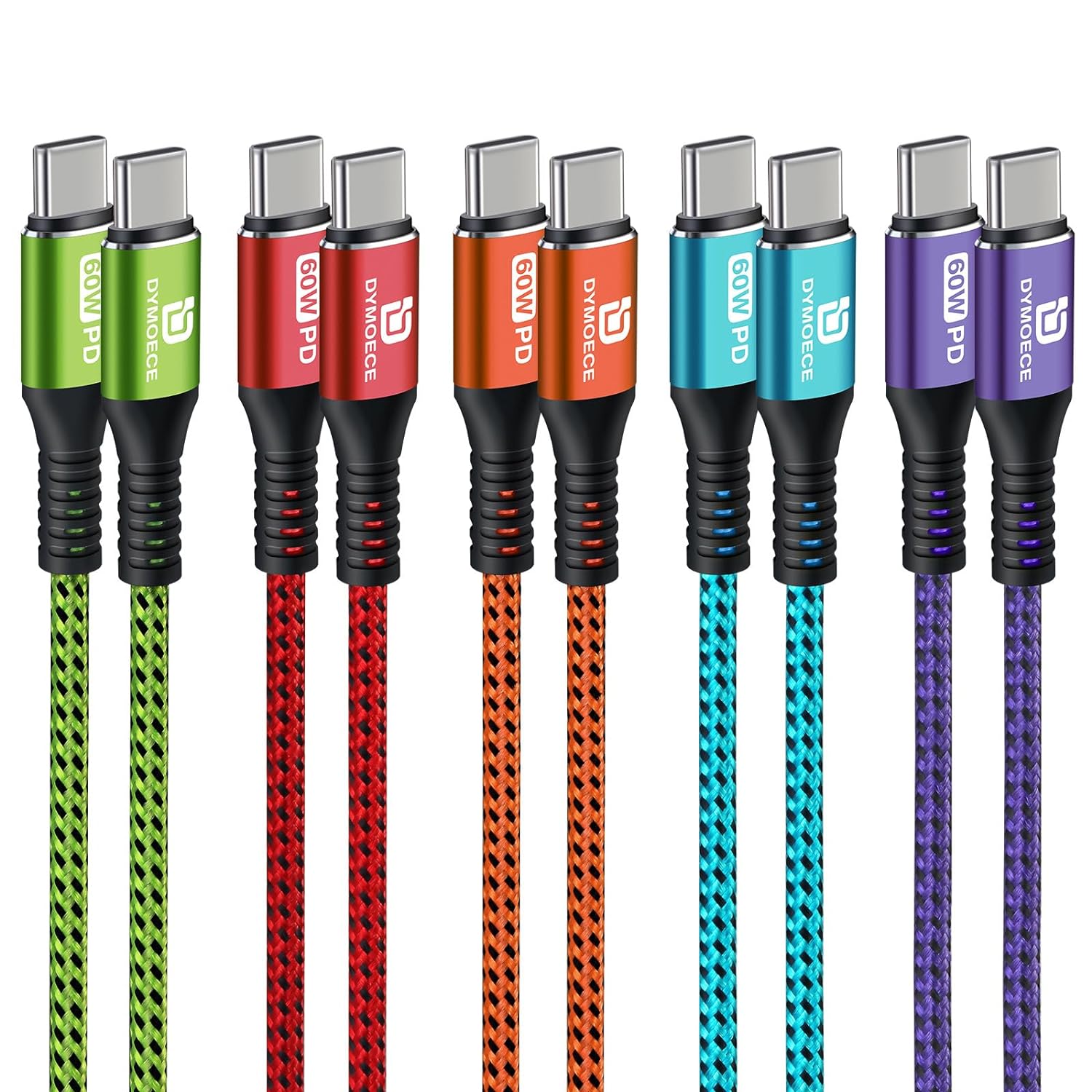 Fast Charge 60W USB C Cable 5-Pack for Samsung & Pixel