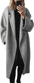 Women's Double Breasted Wool Coat Oversized Jacket - Warm, Classic Fit