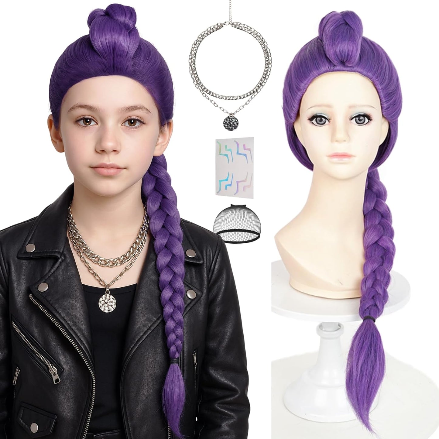 Purple Braid Wig for Kids Girls with Long Braids for Parties