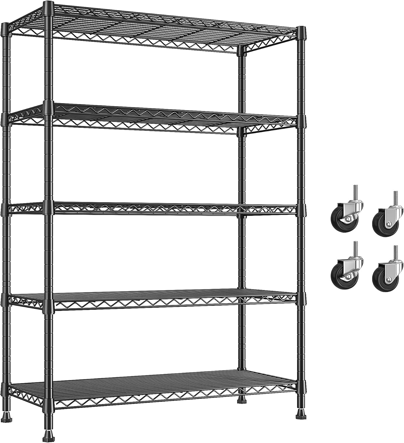 REIBII 5 Tier Adjustable Metal Storage Shelves with Wheels