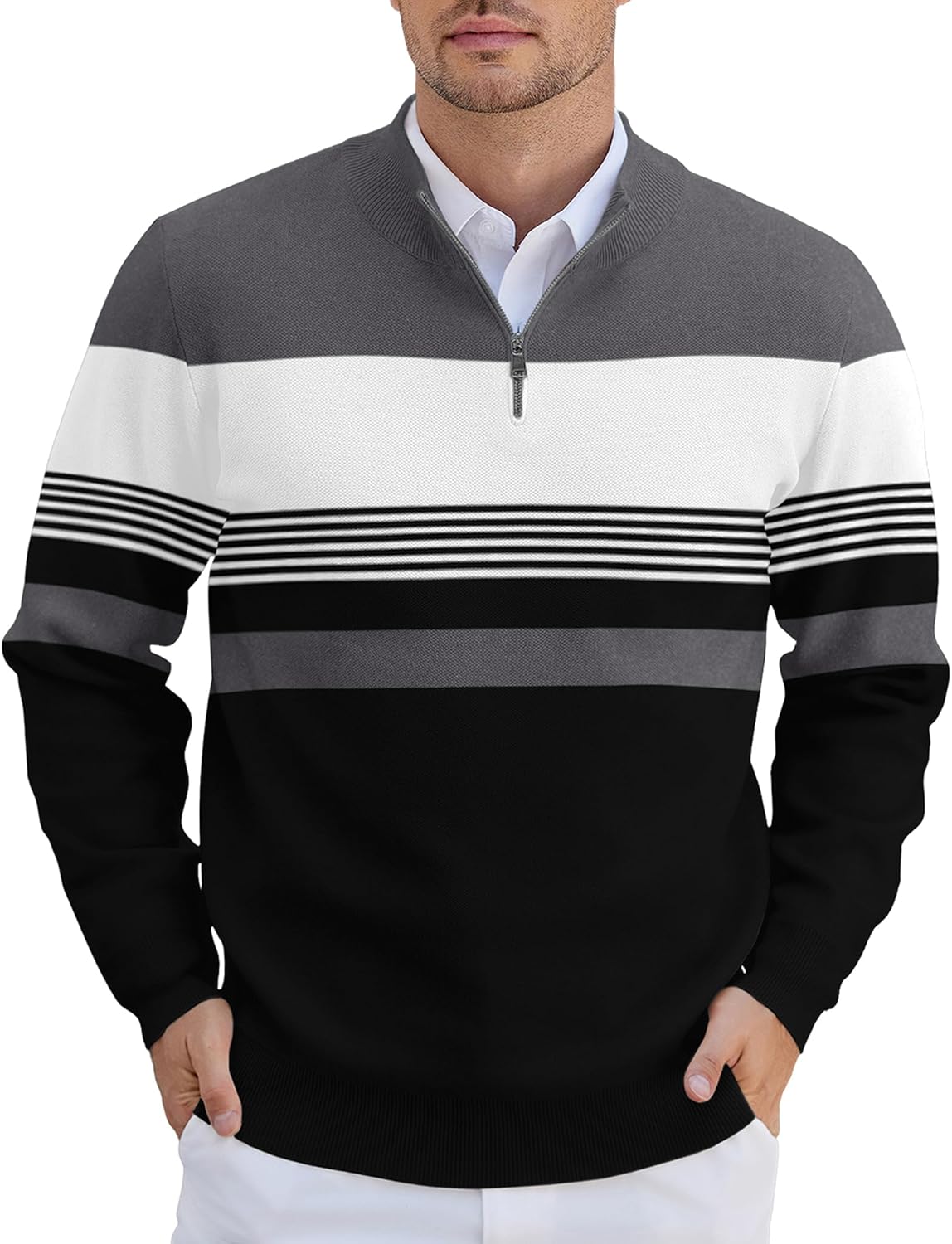 COOFANDY Mens Quarter Zip Pullover Lightweight Knit Sweater