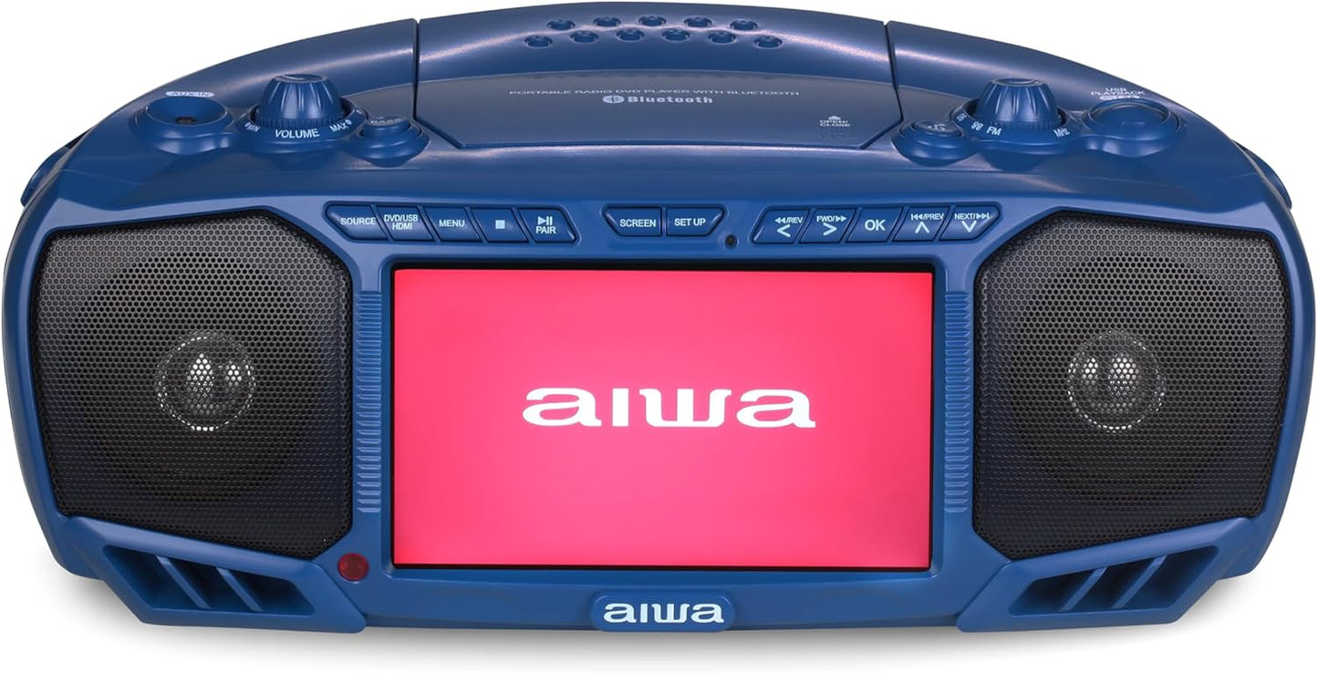 Aiwa Portable Boombox with Bluetooth and 7in LCD Display