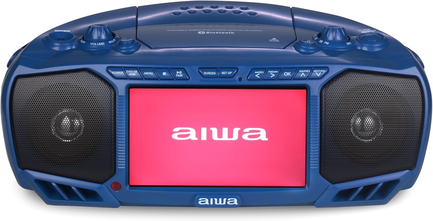 Aiwa Portable Boombox with Bluetooth and 7in LCD Display