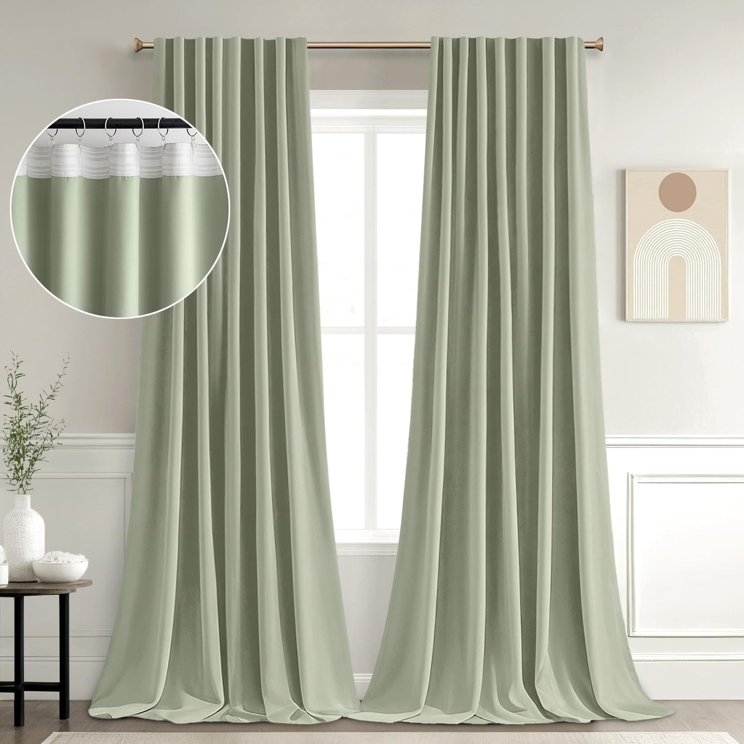 96 Sage Green Blackout Curtains - Room Darkening