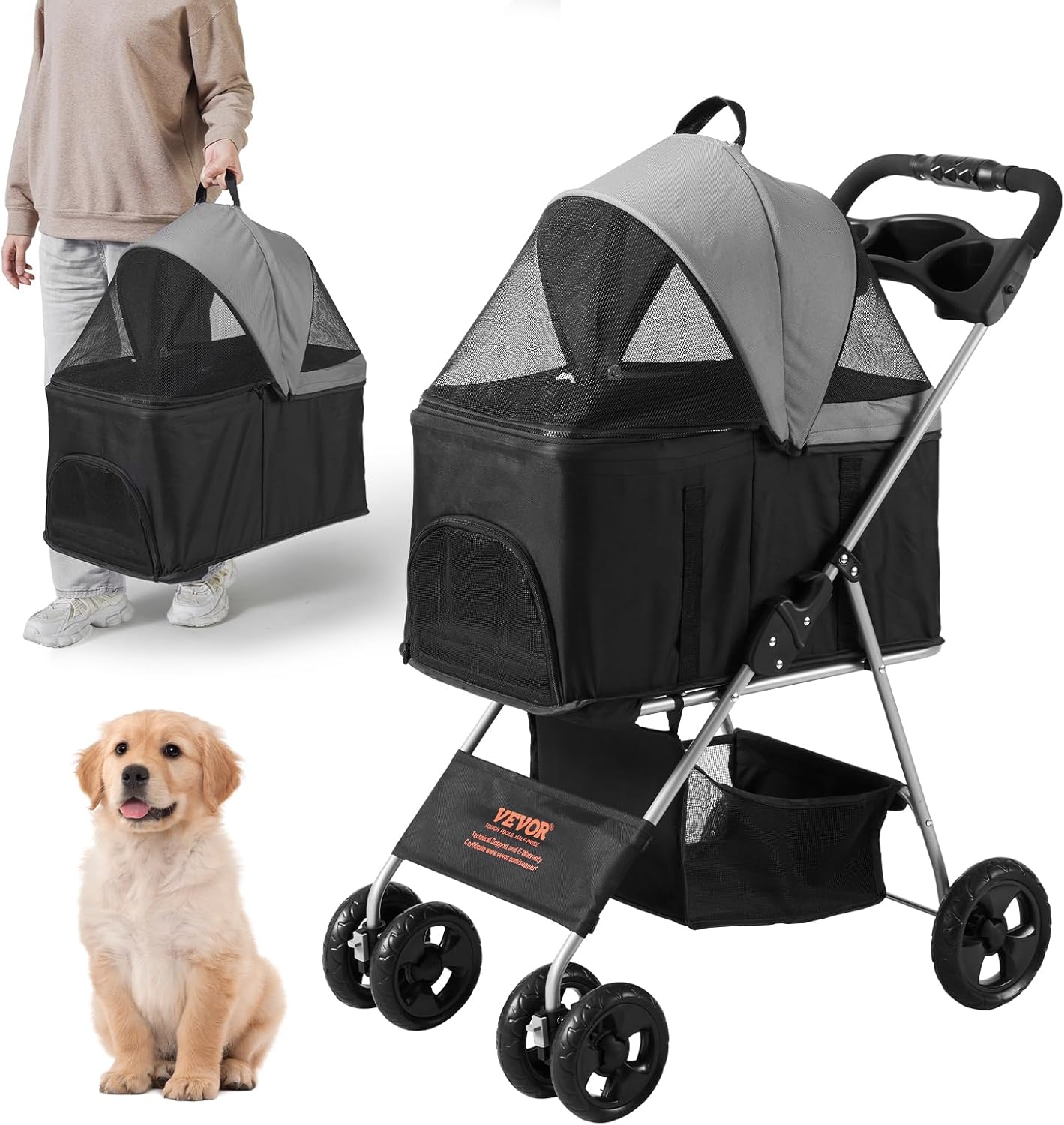 VEVOR 3 in 1 Pet Stroller for Dogs Cats Up to 35lbs Comfort