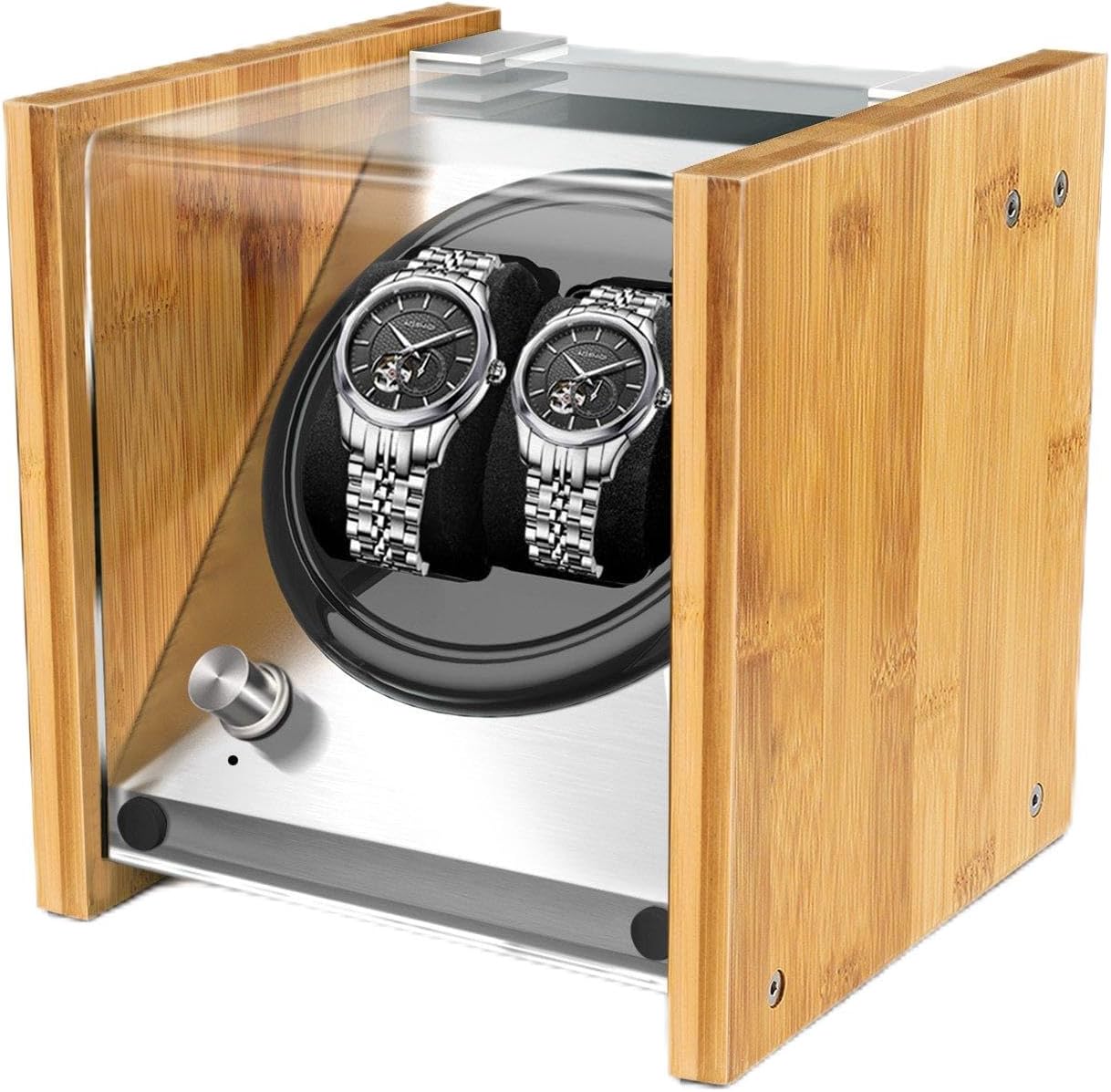 Double Bamboo Watch Winder - Quiet Motor, 4 Rotation Modes